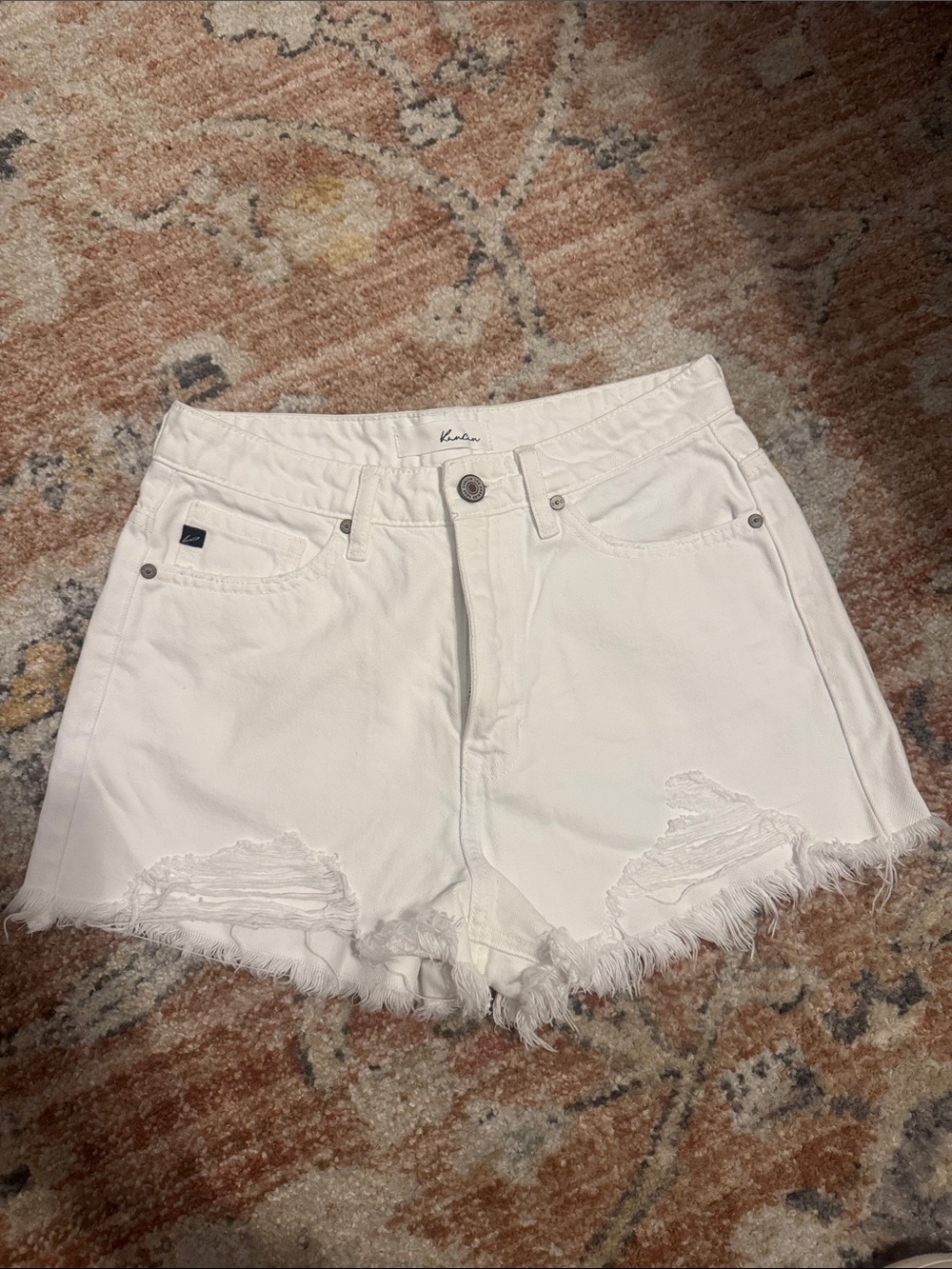KanCan White High-Rise Distressed Jean Shorts